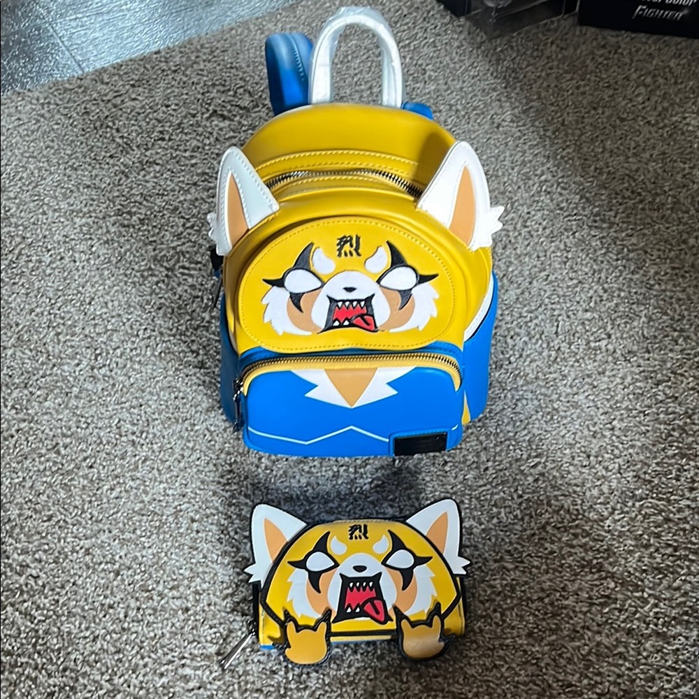 Aggretsuko Yellow and Blue Backpack and Wallet Set